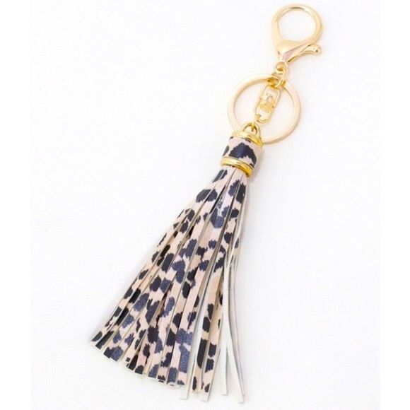 New Animal Print Vegan Tassel Purse Charm Keychain Stocking Stuffer Gift - Picture 3 of 5